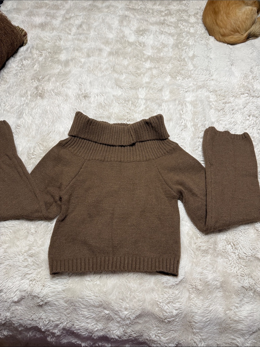 SHEIN Brown Off-Shoulder Cowl Neck Sweater